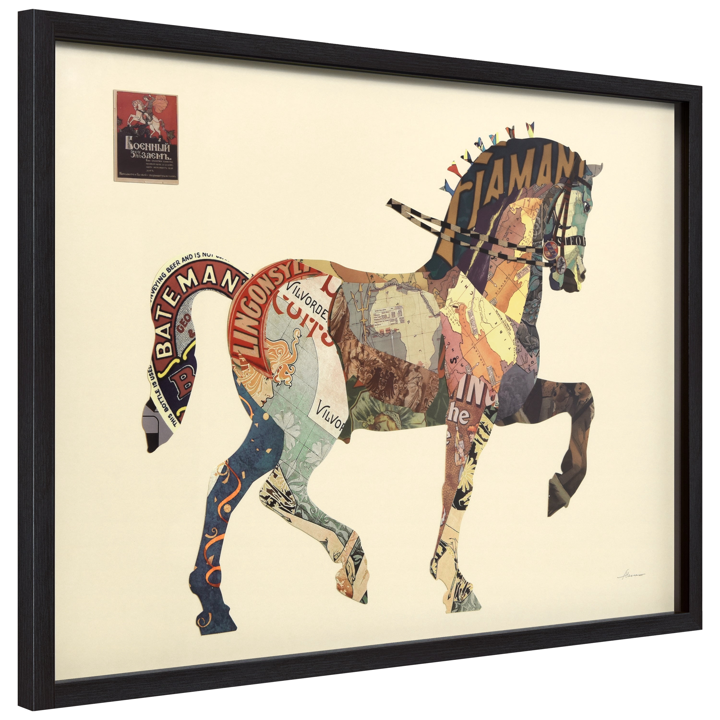 Empire Art Direct Carousel Horse Dimensional Collage Framed Graphic Art Under Glass Wall Art, 30" x 40" x 1.4", Ready to Hang