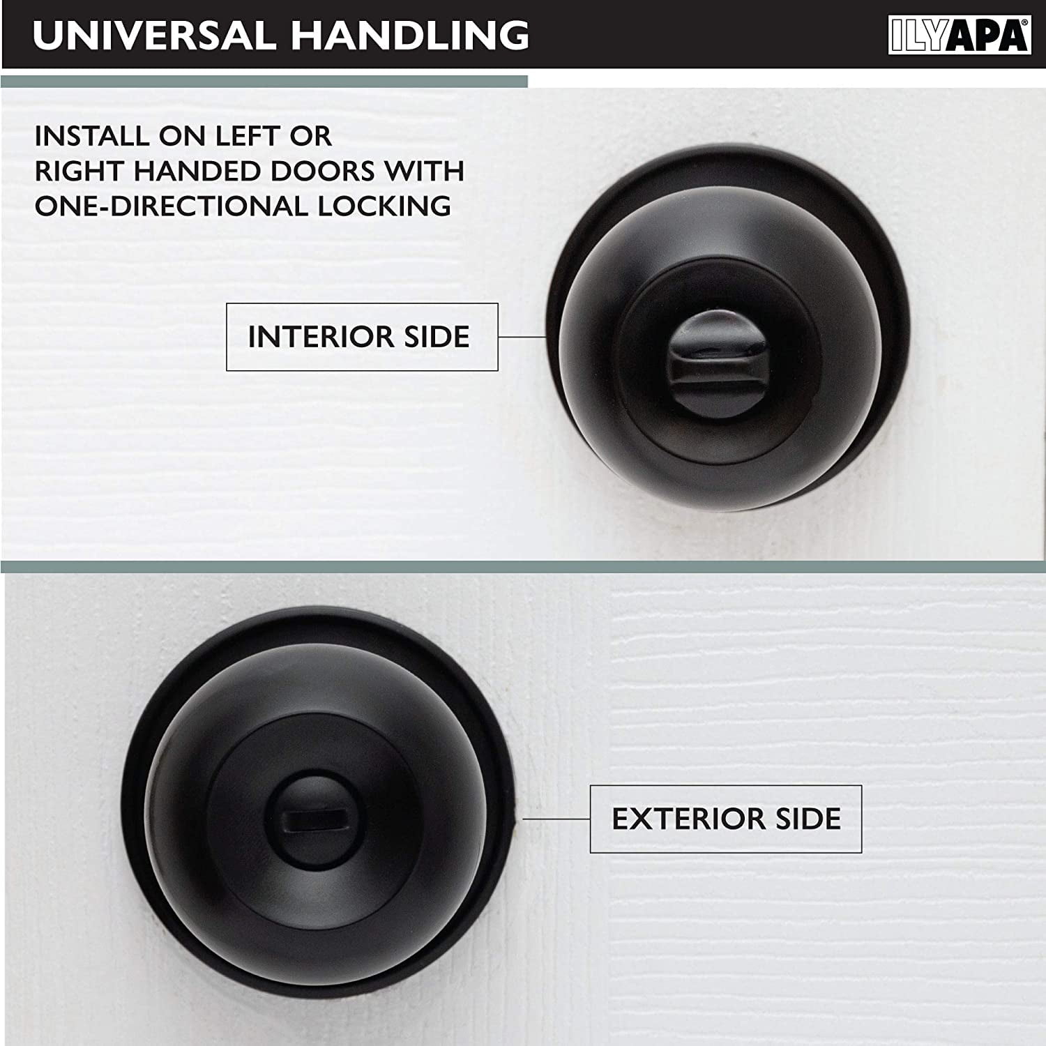 Ilyapa Privacy Door Knob for Bed/Bath - Ball, Matte Black Interior Keyless Turn Thumb Locking Round Door Handle, Matte Black, 6 Pack