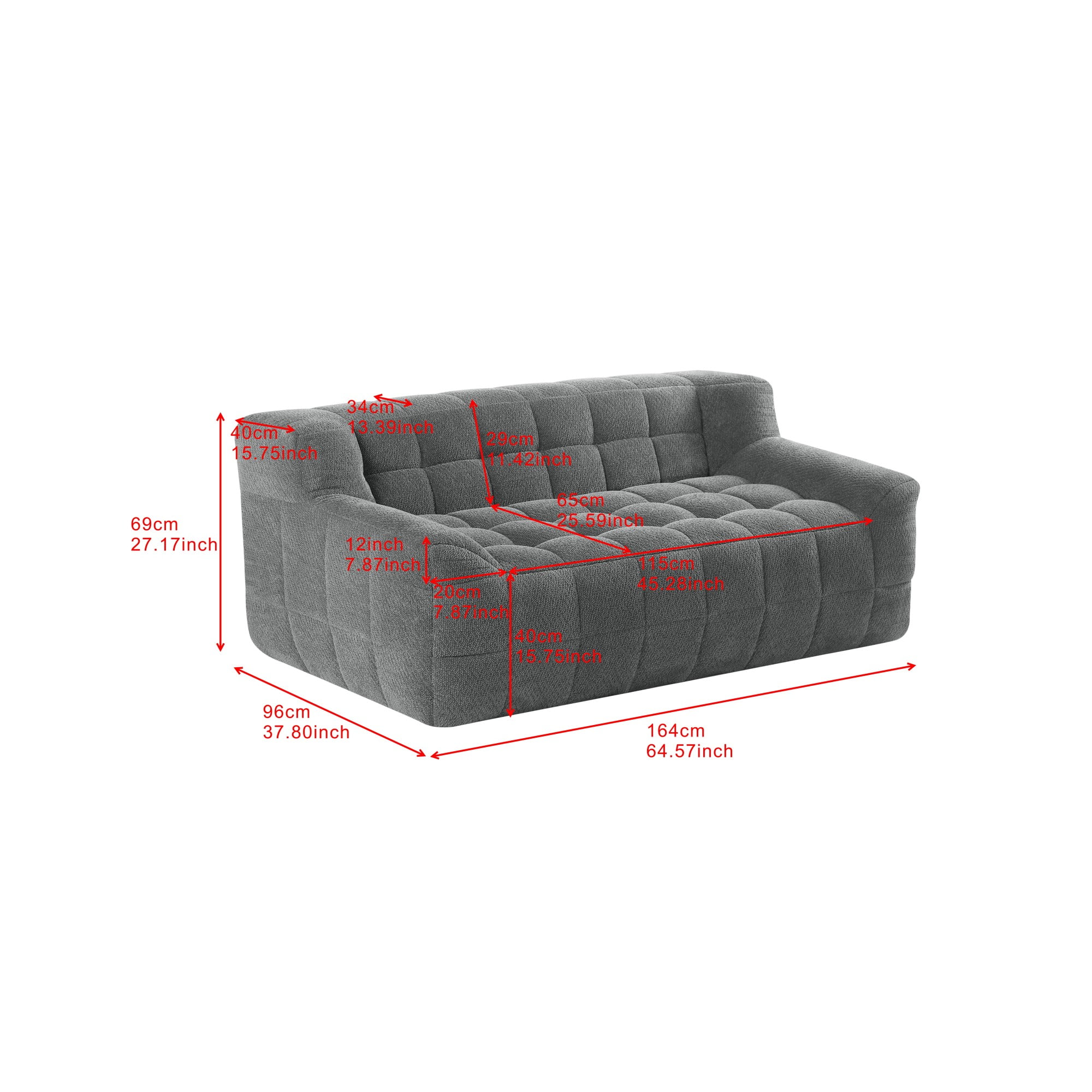 Jopath 65" Oversized Loveseat Sofa Deep Seat Corduroy Couch,Full Compression Sofa,No Assembly Required,Grey