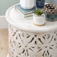 thumbnail image 3 of Powell Kersey Carved Wood Round Indoor End Table, 17" Tall, White, 3 of 6