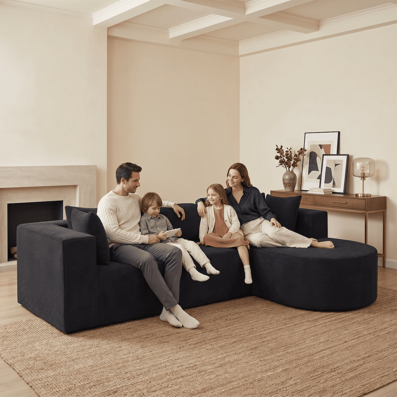 Xiweot 105" Modular Sectional Sofa, Cloud Couch with Chaise, Boneless Corduroy L Shaped Couch, No Assembly Deep Seat Sectional Sofa for Living Room Apartment (Left Chaise)