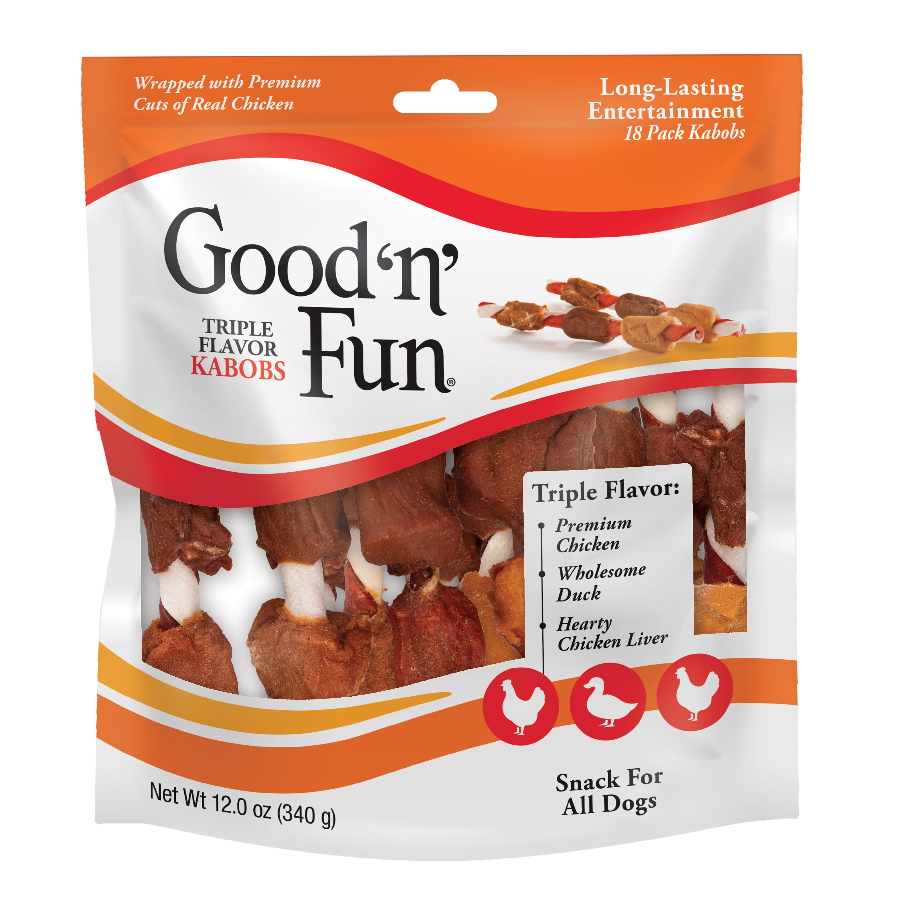 (2 pack) Good 'n' Fun Triple Flavor Kabobs, Rawhide Chews for All Dogs, 12 oz