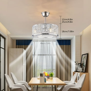 Miumaeov 18" Bladeless Caged Ceiling Fan Light Remote Crystal LED Chandelier 3 Gear Bar