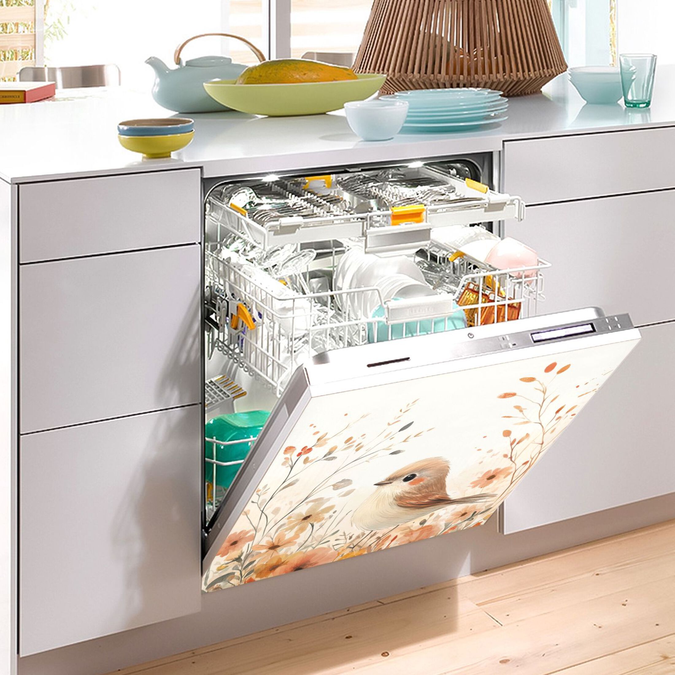 Dishwasher Magnetic Sticker 23x26 Inch Refrigerator Magnetic Sticker Washing Machine Magnetic Sticker Kitchen Panel Magnetic Sticker Home Decor Pretty Orange Bird