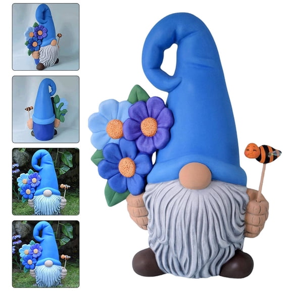 HEMOTON Cute Blue Gnome Lawn Statue for Garden Decoration Resin Material Patio Yard Adornment 6.5 Inches