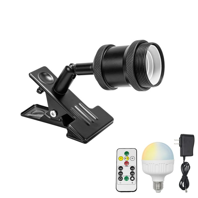 FSLiving Lampe à Pince Télécommandée avec Batterie Rechargeable Ampoule LED E26 Design Rétro Dimmable Minuterie Clip Noir Éclairage pour Étagère de Lit Étagère Attelle Panneaux d'Affichage Coins - 1 Lumière