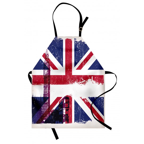 Union Jack Apron Grungy Aged UK Flag Big Ben Double Decker Country
