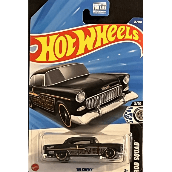 2025 HOT WHEELS BLACK '55 CHEVY 45/250 HW ROD SQUAD 3/10