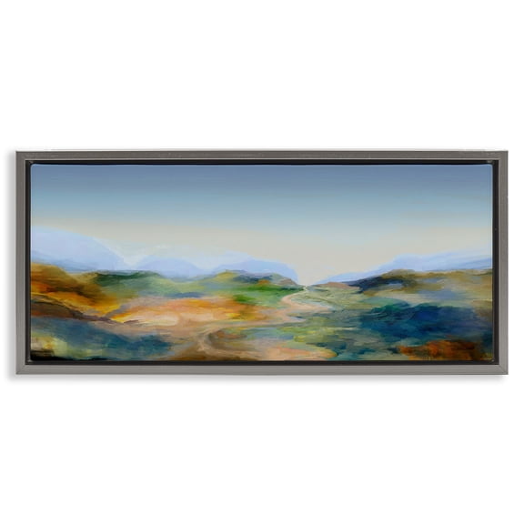Stupell Industries Contemporary Mountains with Winding Path Gray Floating Frame Canvas Art, 25 x 11, by Michael Tienhaara