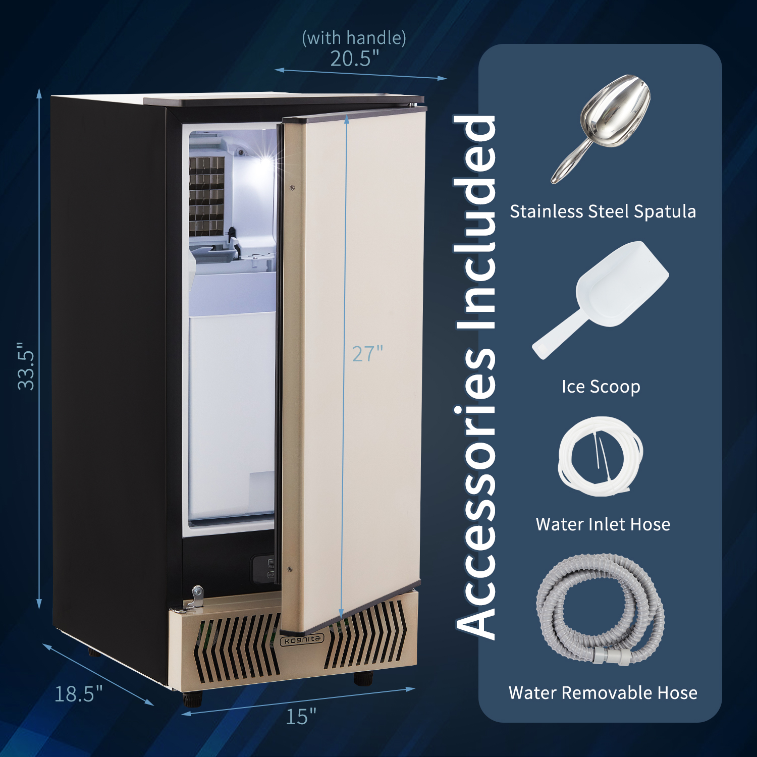 Kognita Under Counter Ice Maker Home Built in Ice Machine with 2 Ice