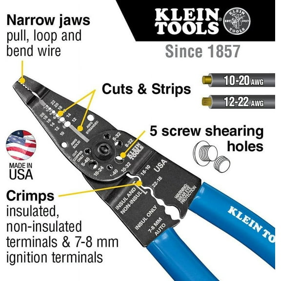 Multi-Purpose Electrician Tool with Wire Cutter, Crimper & Stripper - 8-Inch Long Nose