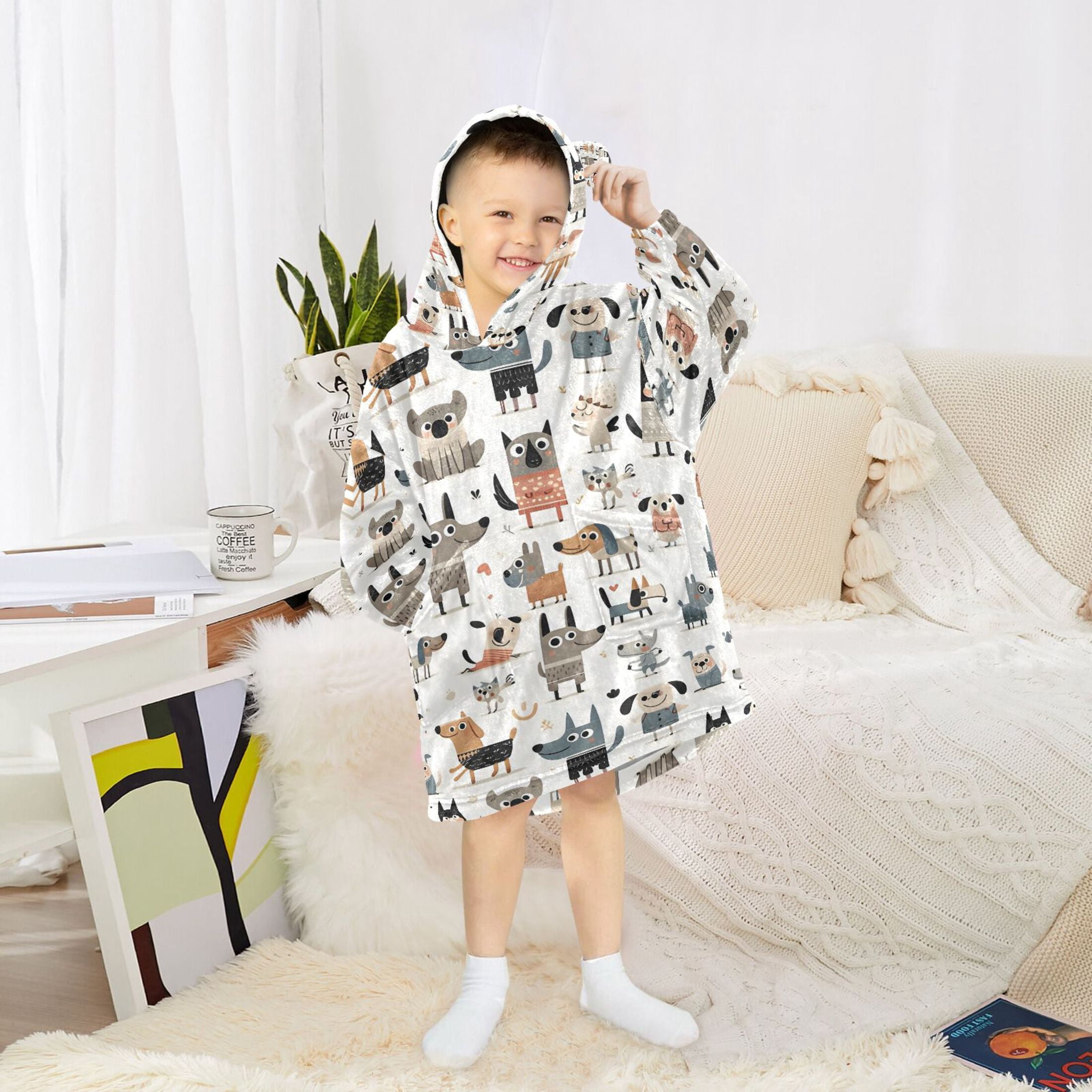 joogoo Blanket Hoodie for Cartoon Doodle Dogs Oversize Sweatshirt 3-14 YR L