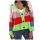 thumbnail image 2 of Cárdigan de manga larga con cuello en V y bloques de color para mujer, cárdigan informal de punto corto, tops para mujer, 2 of 4