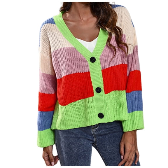 UYISJ Womens Color Block Cardigan V Neck Button Up Oversized Long Sleeve Fall Open Front Cable Knit Sweater Coat Green M