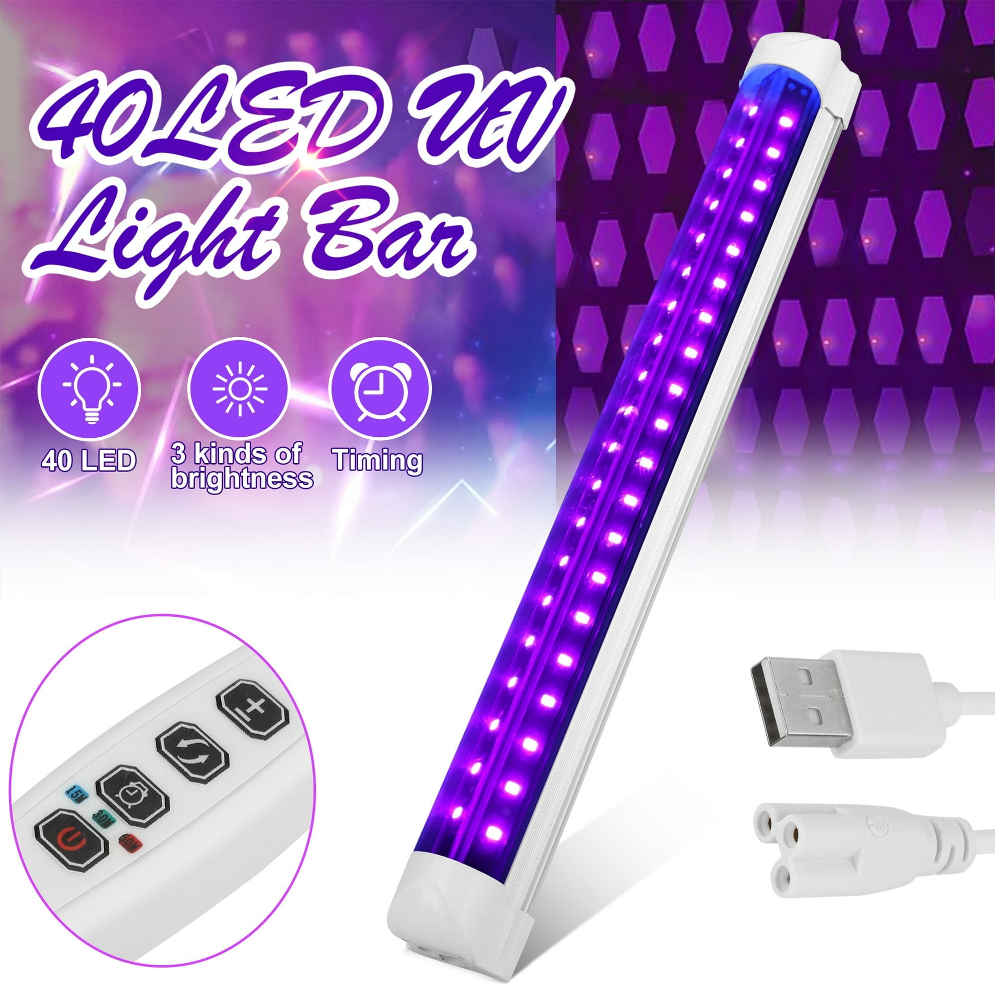 Eleganted Lot 2 Barres LED UV Noire 5W 24 LEDs – Lumière Noire 395nm USB Pour Halloween, Body Painting, Fête Fluorescente, Disco, Peinture UV