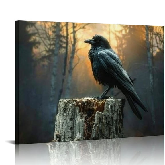BCIIG Dark Academia Decor Moody Halloween Raven Wall Art Black Crow Canvas Print Wall Decor Aesthetic Picture 20x16in
