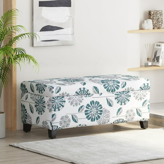 Christopher Knight Home Transitional Storage Ottoman, Floral Pattern, Teal