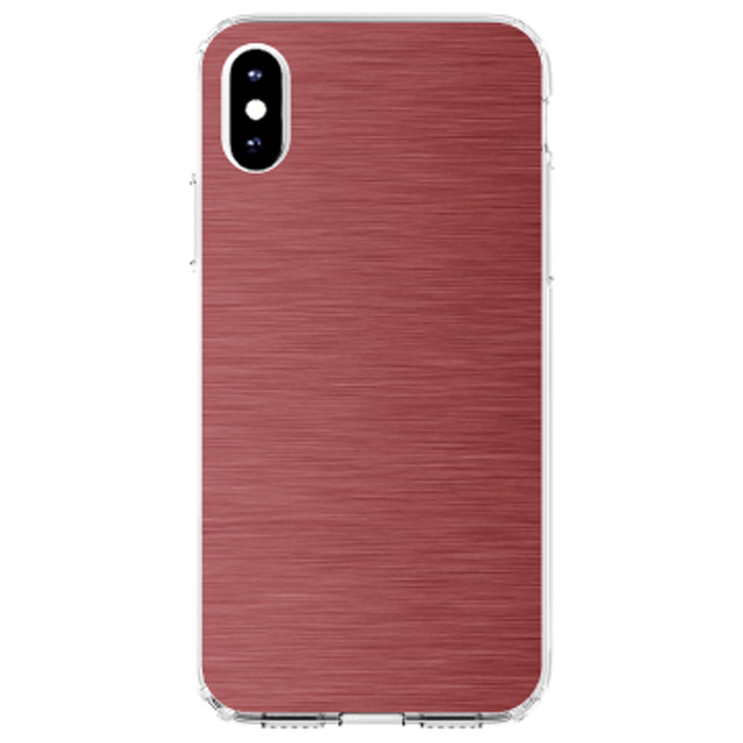 DistinctInk Clear Shockproof Hybrid Case for iPhone X / XS (5.8" Screen) - TPU Bumper, Acrylic Back, Tempered Glass Screen Protector - Red Stainless Steel Image - Printed Image of Stainless - image 1 of 5