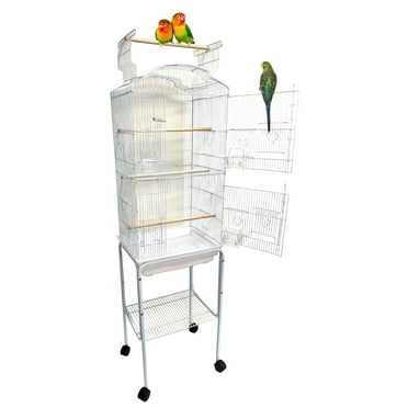 63-inch Open/Clsoe Play Perch Stand Top Parakeet Lovebirds Flight Home Cage with Removable Rolling Stand for Finches Canaries Cockatiels Budgie Parrotlet Conures Pet Birdcage