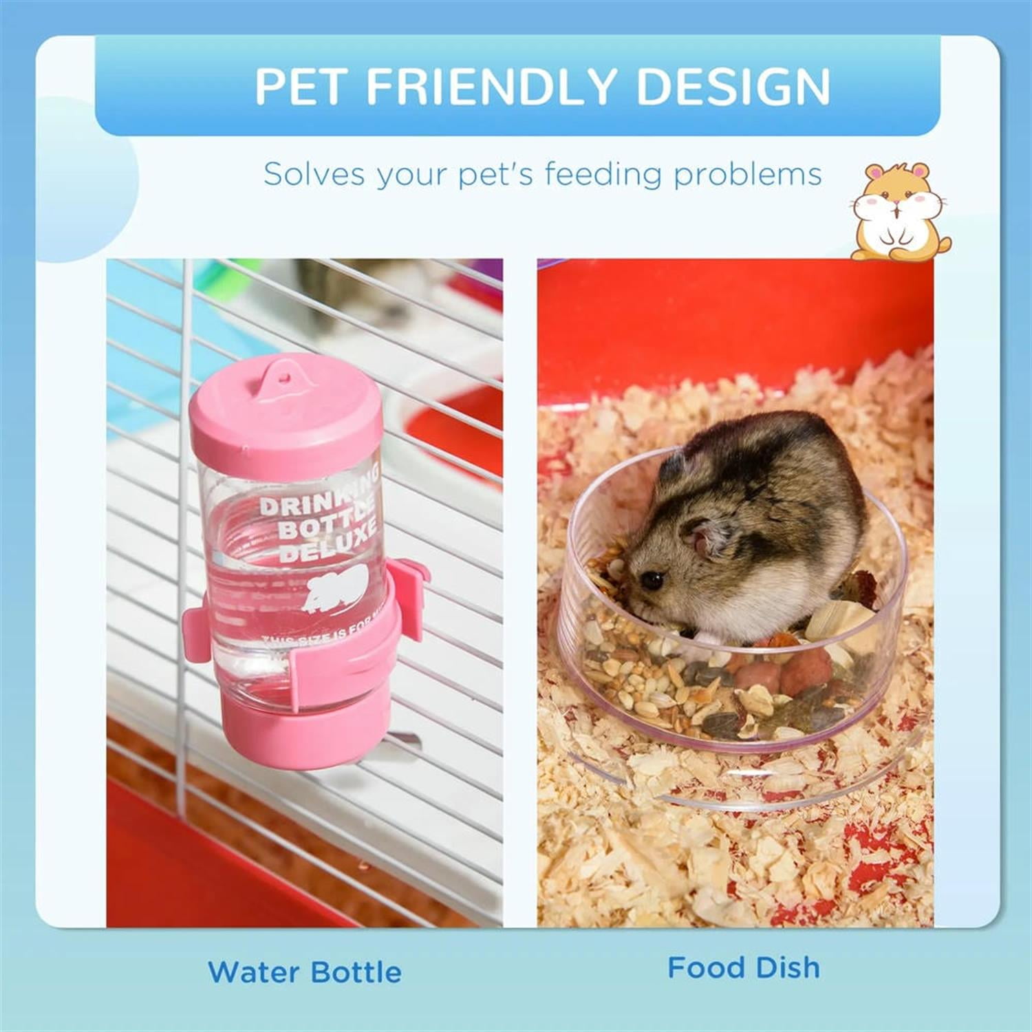 Kadyn 23" 2 Tiers Hamster Cage, Rodent Gerbil Mouse Mice Rat Wire Cage with Exercise Wheels and Water Bottle for Small Animal Habitats, Red