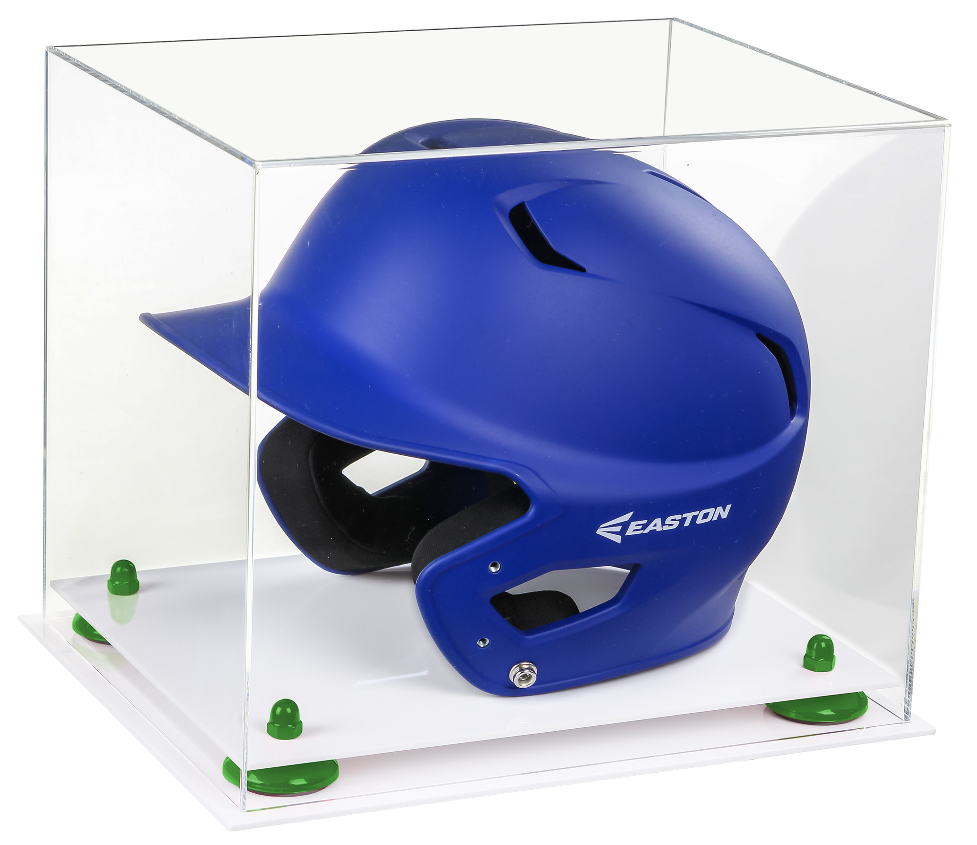 Clear Acrylic Baseball Batting Helmet Display Case with Green Risers