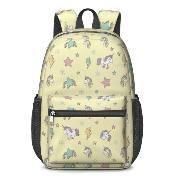 Unicorn and Lightning Yellow Pattern 17" School Backpacks for Teens,Waterproof Oxford Fabric,S-Shape Padded Straps for School,Travel,Hiking,Camping