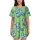 thumbnail image 1 of Balery Motorcycle Riding Dinosaur Conjunto de Pijama para Mujer con Estampado, Dos Piezas de Manga Corta y Shorts, Ropa de Dormir Suave con Cuello Redondo y Bolsillos-X-Large, 1 of 6