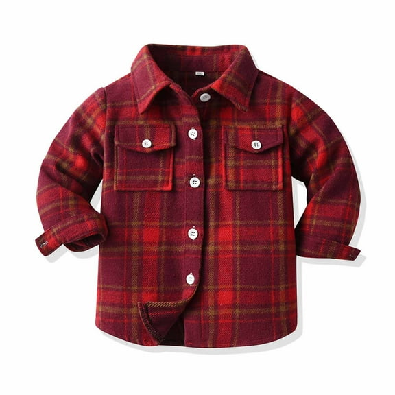 Toddler Baby Boys and Girls Plaid Shirts Jacket Long Sleeve Lapel Button Down Shirt Top Outwear Clothes Ma-Red-(2-3 Years)