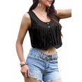 thumbnail image 4 of Faux Suede Fringe Vest for Women's Button Down 70S Vintage Sleeveless Cropped Tassel Waistcoat M Black, 4 of 6