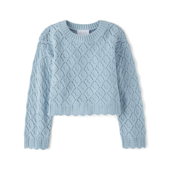 The Children's Place Girls Long Sleeve Scalloped Crochet Sweater, Sizes XS-XXL