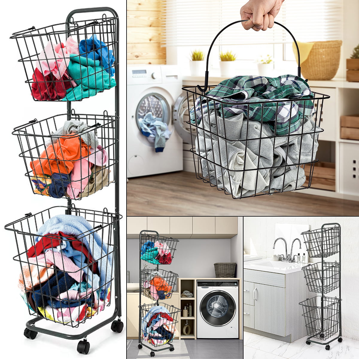 Buy Wholesale China Rolling Tall Laundry Basket With Handle On Wheels, Foldable  Laundry Hamper Basket Bin & Laundry Baskets at USD 3.5