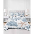 thumbnail image 3 of Quilts Twin Size, Light Blue Coral Coastal Soft Comforter Bedding Set for Bed, Summer Beach Starfish Shell Lightweight Quilted Bedspread with Pillow Cover(2 Pieces) for All Season, 68x86 Inch, 3 of 6