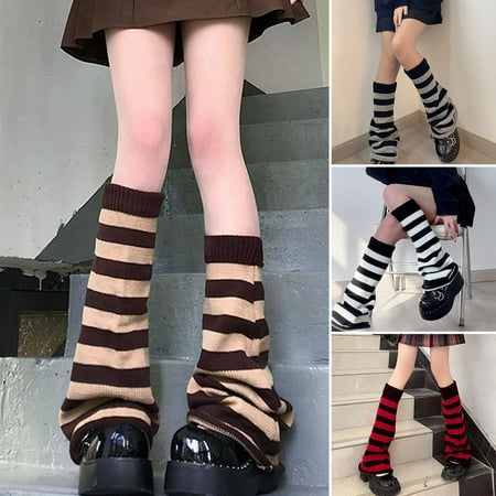 

1 Pair Piled Socks High Stretchy Knitting Stripe Stitching Long-term Wearing Keep Warm Contrast Color Women Kni