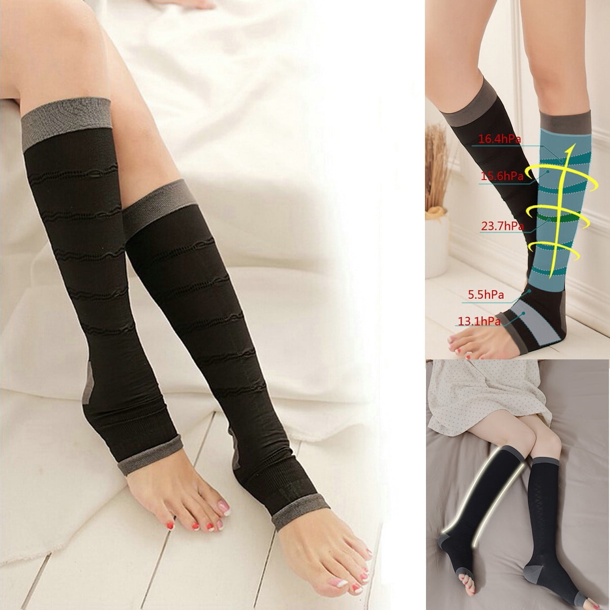 Unisex Open Toe Compression Socks Calf Leg Support Stockings Sport