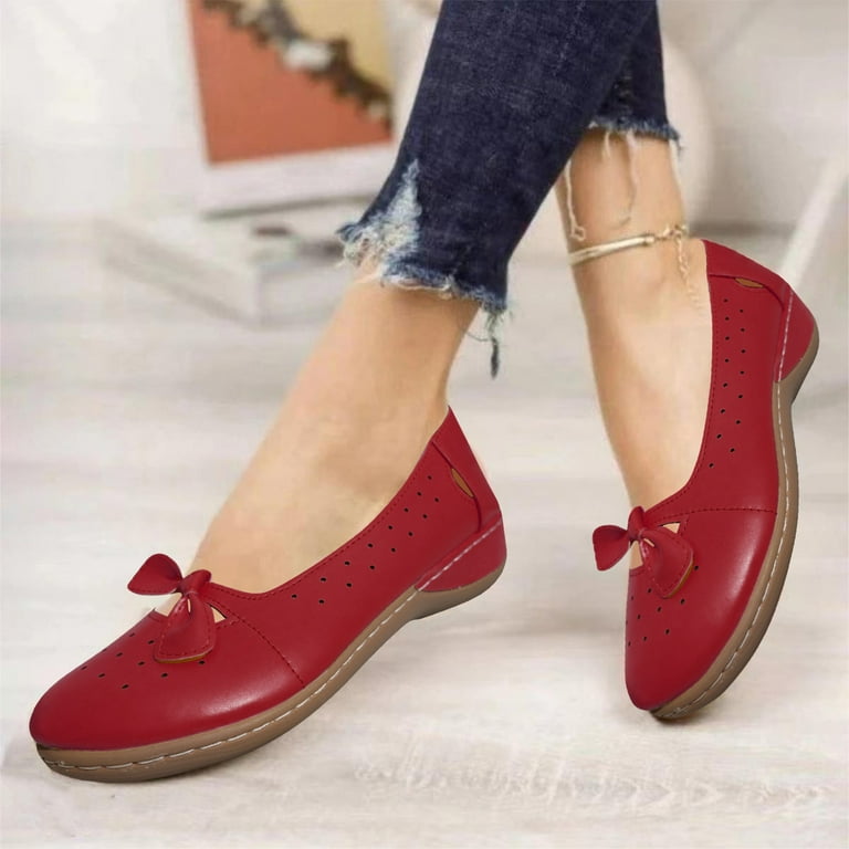 Quealent Adult Women Shoes Casual Shoes Women Size 12 Ladies Fashion Solid Color Breathable Leather Bow Shallow Cut Womens Air Low Casual Shoes 7 Walmart
