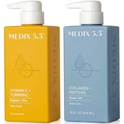 MEDIX 5.5 Collagen Body Cream + Brightening Vitamin C Body Lotion, 2-Pack, 15 fl oz