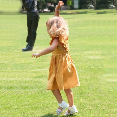 

dmqupv Toddler Girl Dress Shoes Toddler Girls Princess Dresses Little Kids Summer Cartoon Print Casual Dress Yellow 5-6 Years