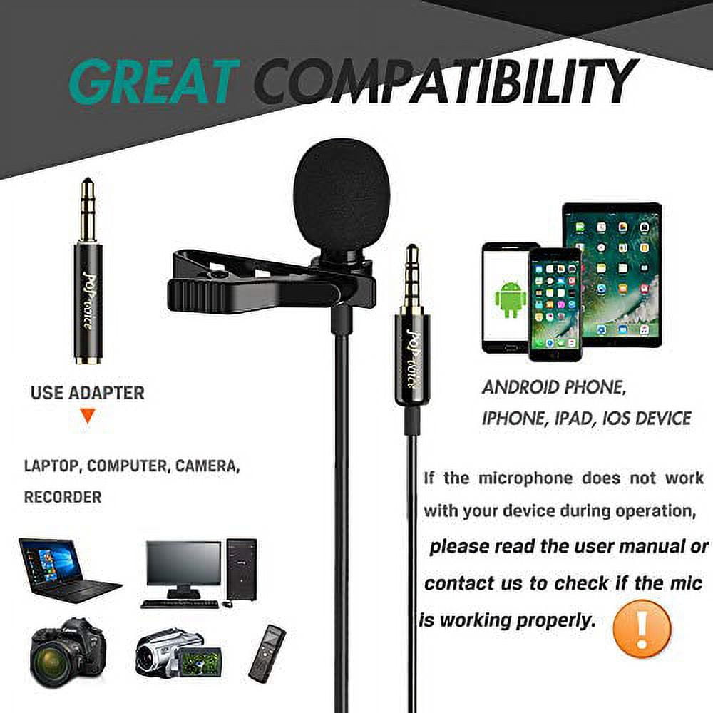 PoP voice Professional Lavalier Lapel Microphone Omnidirectional Condenser  Mic for iPhone Android Smartphone,Recording Mic for ,Interview,Video