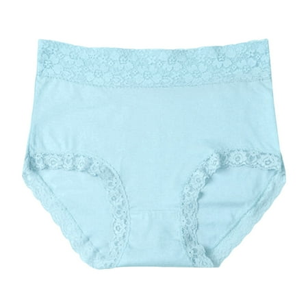 YuyuTangFu Women Fashion Plus Size Cotton Lace High Waist Sexy Comfortable Panties Female Blue Xxl