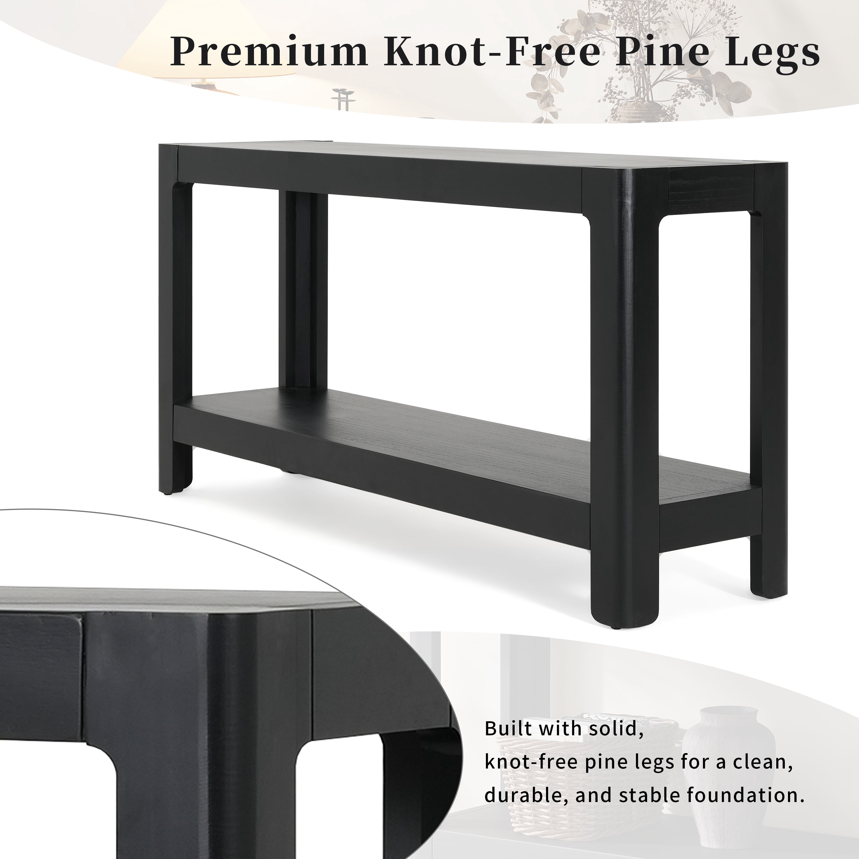 Euroco 59-Inch Narrow Long Console Table,Farmhouse Wood Entryway Table with 2-Tier Shelves for Living Room,Hallway,Entrance, Foyer, Behind Couch,Black