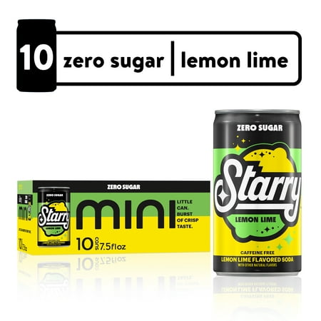 Best by Sep/09/2024))Starry Zero Sugar Lemon Lime Soda Pop  7.5 fl oz  (( 3 pack ))10 Pack Mini Cans