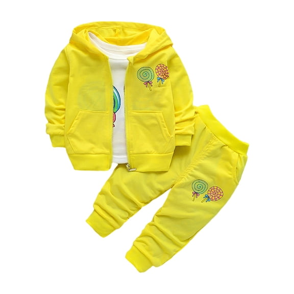 Generic Cute Outfits for Young Toddler Children's Clothes Baby Girl Long Sleeve Lollipop Print Long Sleeve T Shirt Top Coat Trousers 3 Piece Set Thick Hoodie Pants Set