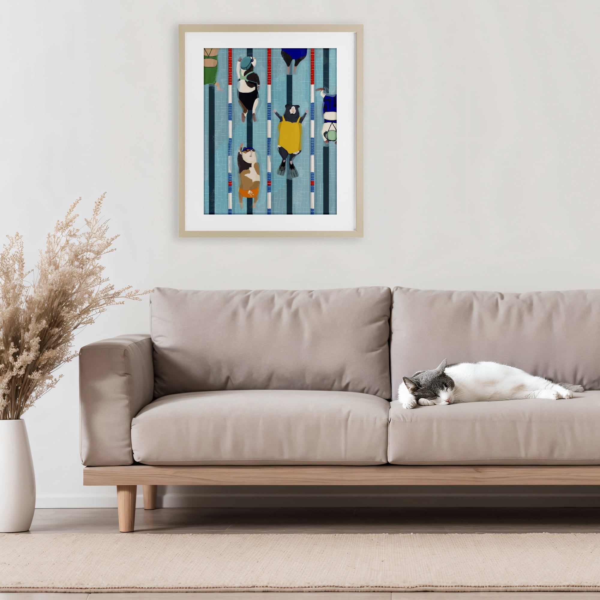 Stupell Industries Guinea Pigs at Lido Birch Framed Print Under Glass, design by Hanna Melin