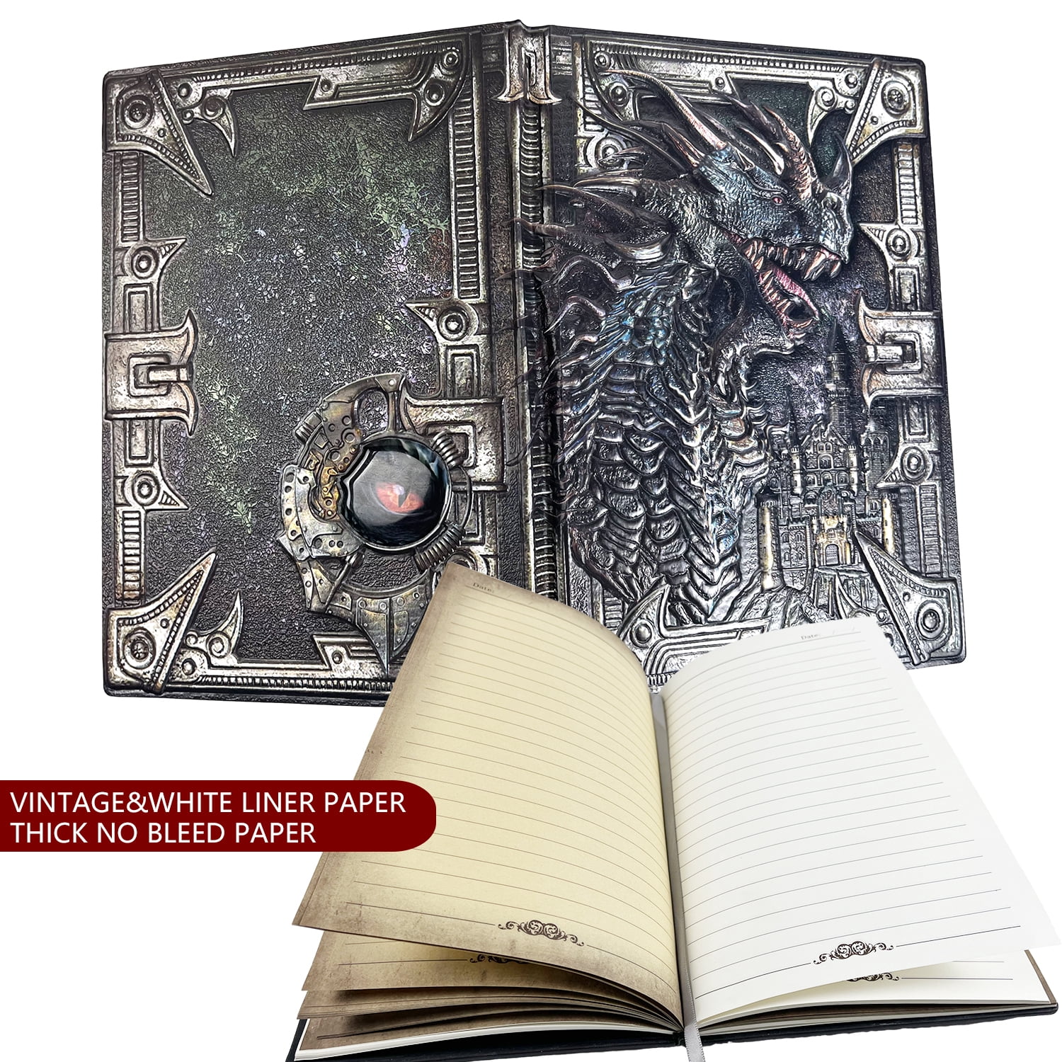 Vintage Dragon Embossed Leather Notebook DND Notebook Travel Journal.Antique Handmade A5 Journal,Hardcover Liner,Writing Notebook Gift for Men&Women (Colorful Dragon)
