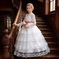 thumbnail image 2 of ZHOGXU Kids Elegant Girls Princess Dress Lightweight Mesh Layered Gown With Long Sleeve Soft Satin Bow Belt Special Occasions, 2 of 9