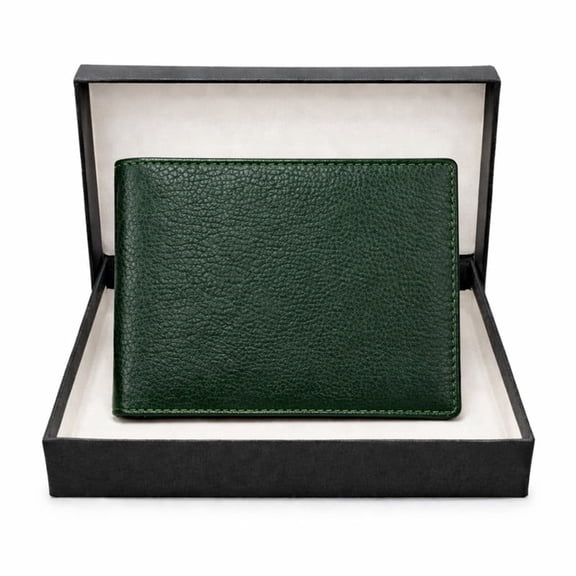 Hunar- Men’s Green Leather Bifold Wallet with Coin Pocket, 3 Card Slots, Cash Compartment & Hidden Pocket, Compact Slim Design for Daily Use