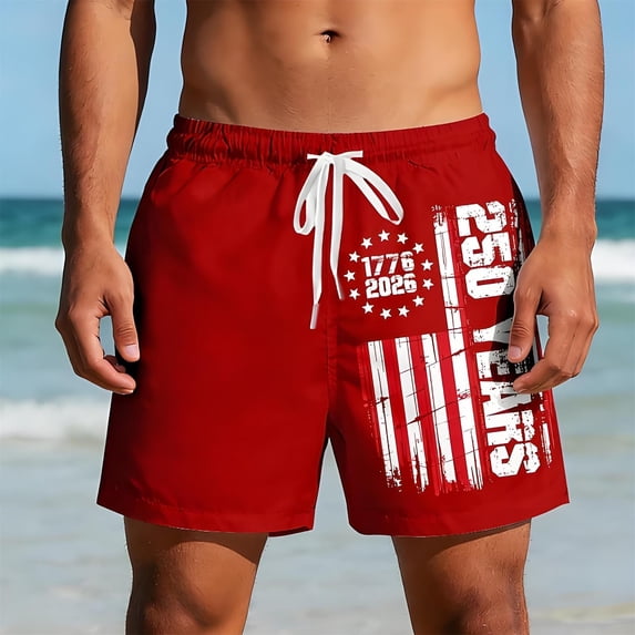 Men's Swim Board Shorts Beach Shorts With Sports Print Casual 3 Inch Trunks For Swimming Surfing/Red/XL