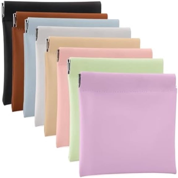 8PCS Snap Closure Organizer Pouch, Small Women's Leather Pouches for Purse, Mini Makeup Bag for Cosmetics Headphones Jewelry Lipstick