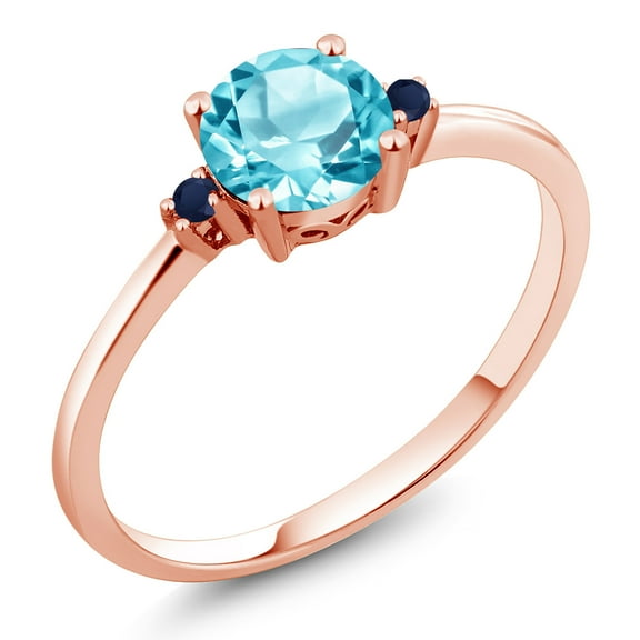 Gem Stone King 10K Rose Gold Swiss Blue Topaz and Blue Sapphire Solitaire Engagement Ring for Women (1.03 Cttw, Round 6MM, Gemstone November Birthstone, Size 9)