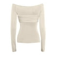 thumbnail image 4 of Baqcunre Hoodies For Women Women Fashion Off Shoulder Long Sleeve Tees Slim Fit Stretchy Top Backless Tshirt Fashion Shirts Outfit Womens Fall Tops Tshirts Shirts For Women Khaki L, 4 of 5